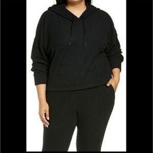 Zella Sloane Hoodie Rib Black Long Sleeve Hooded Sweater Top Plus 2X NEW
